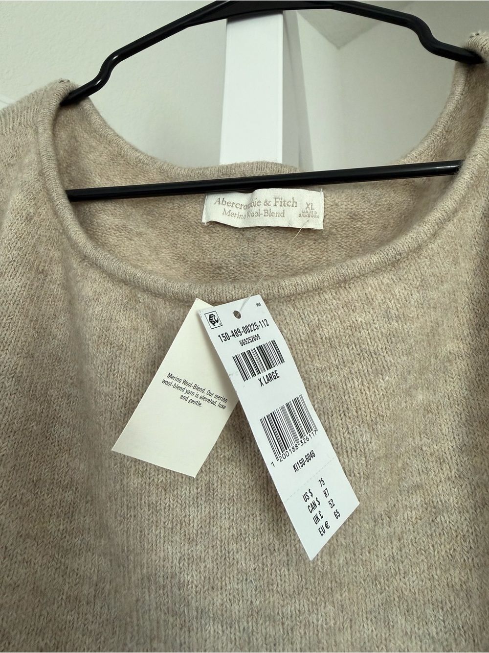 Abercrombie & Fitch Merino Wool-Blend Slash Sweater - XL Light Brown - Picture 15 of 16
